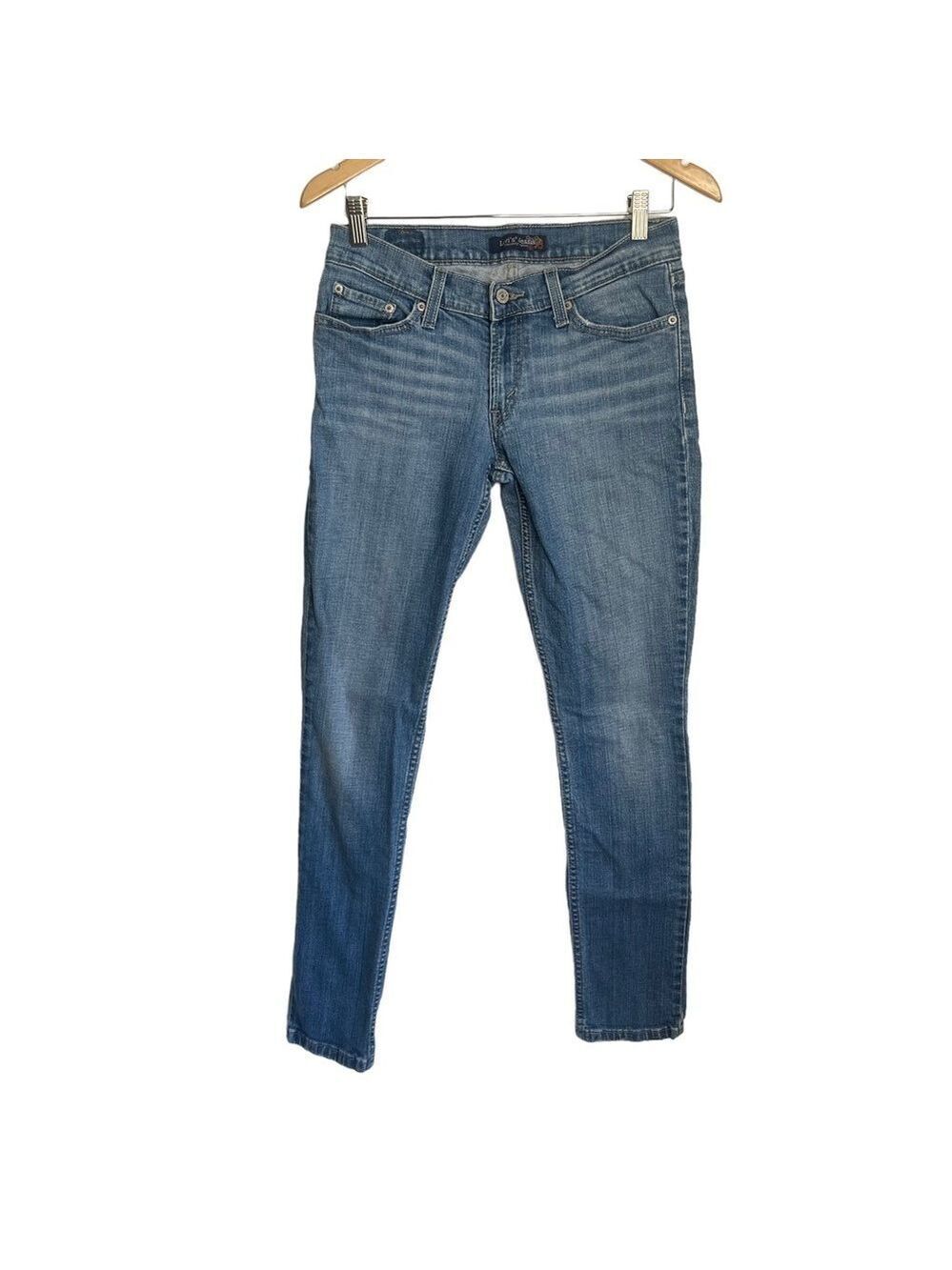 Levi's Creased Medium Wash Mid Rise Blue Denim Skinny Jeans Juniors Size…